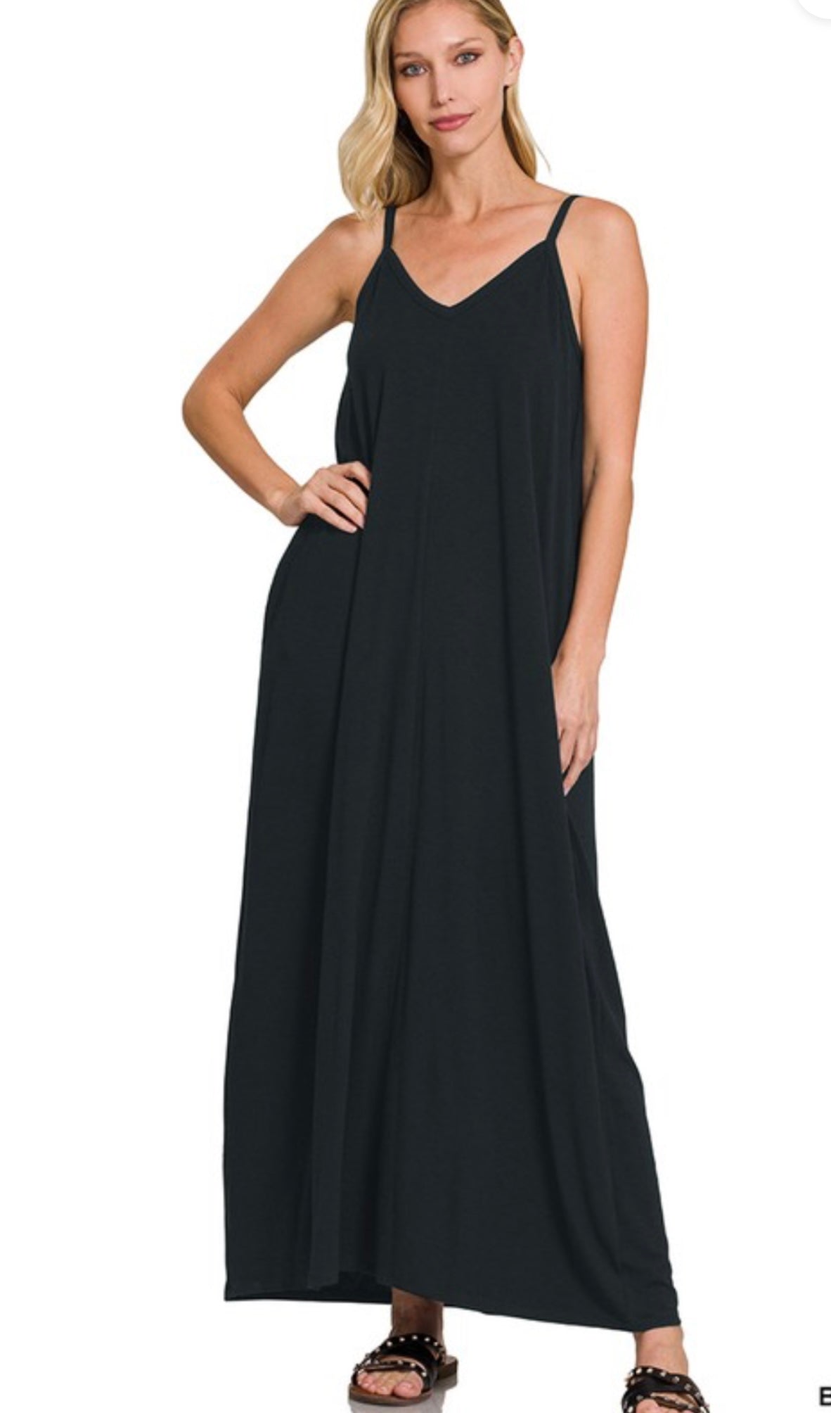 CAMI V-NECK MAXI DRESS | BLACK