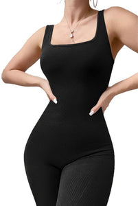 Seamless Ribbed Tank Jumpsuit |BLACK