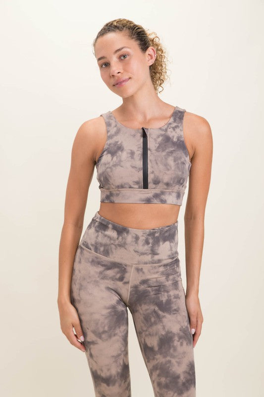 AVE83 Tie Dye Zip Up Sports Bra -Taupe