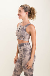 AVE83 Tie Dye Zip Up Sports Bra -Taupe