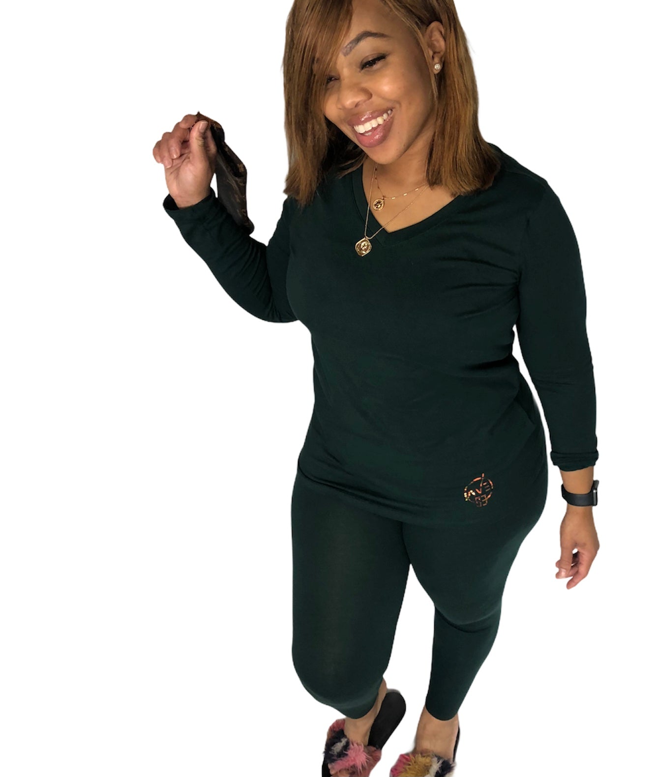 Cozy Hunter Green V-Neck Lounge Set