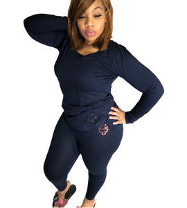 Cozy Navy V-Neck Lounge Set