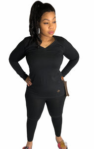 Cozy Black V-Neck Lounge Set