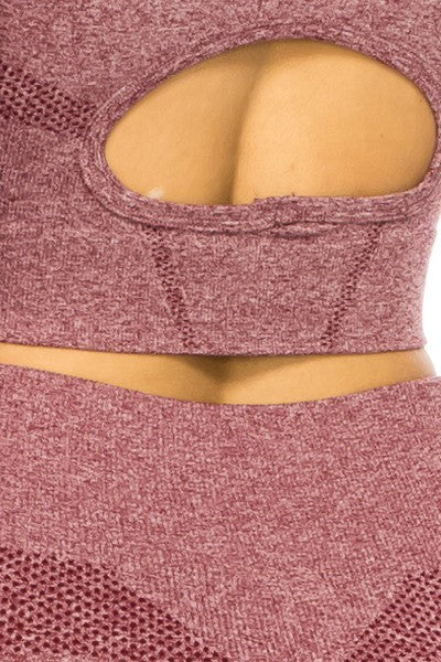 Two Piece Long Sleeve Yoga Leggings Set-Burgundy
